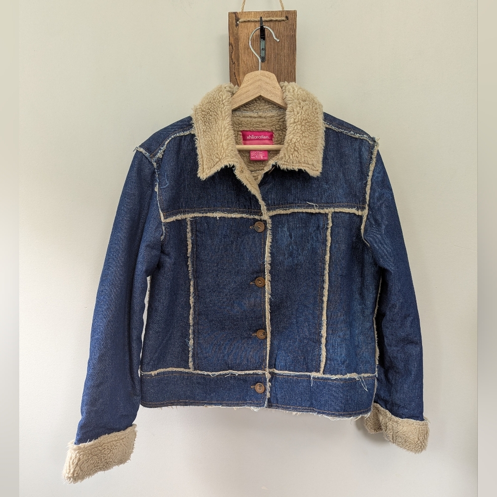 Y2K Faux Sherpa Denim Jacket Exposed Seam XL‎